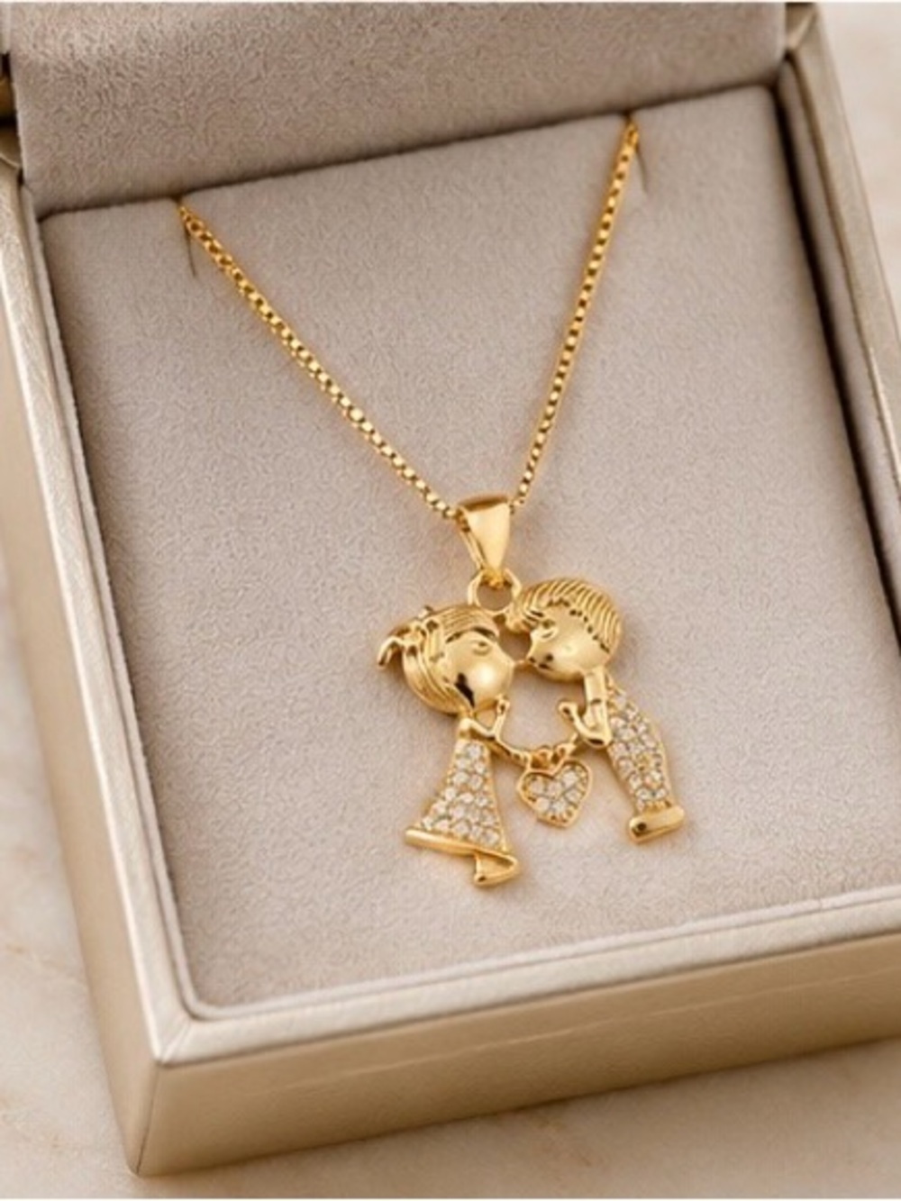 Boutique Boy & Girl Heart Pendant Necklace 18K Gold Filled